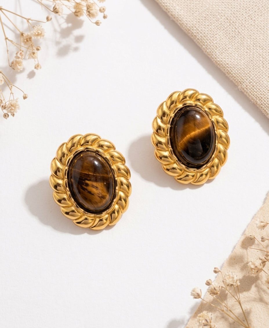 Pendientes de ojo de tigre en acero inoxidable
