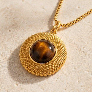 Collar de ojo de tigre en acero inoxidable